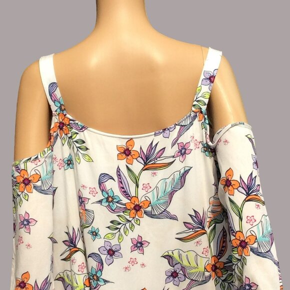 Caribbean Joe Size M Floral Cold-Shoulder Dress Floral Beach Tropical Vacation - Picture 6 of 12